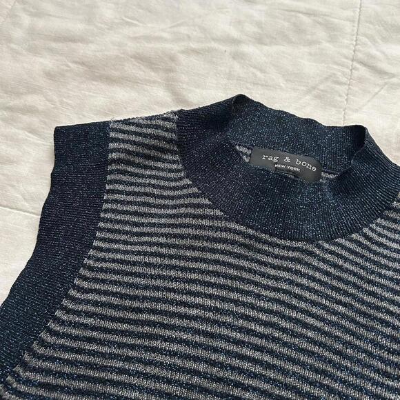 Rag & Bone navy silver grey tinsel striped sleeveless sweater vest Size Small - Picture 2 of 8